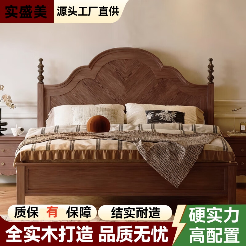 3全实木小安娜床主卧1.8米双人床中古风法式复古罗马柱1.5米大床