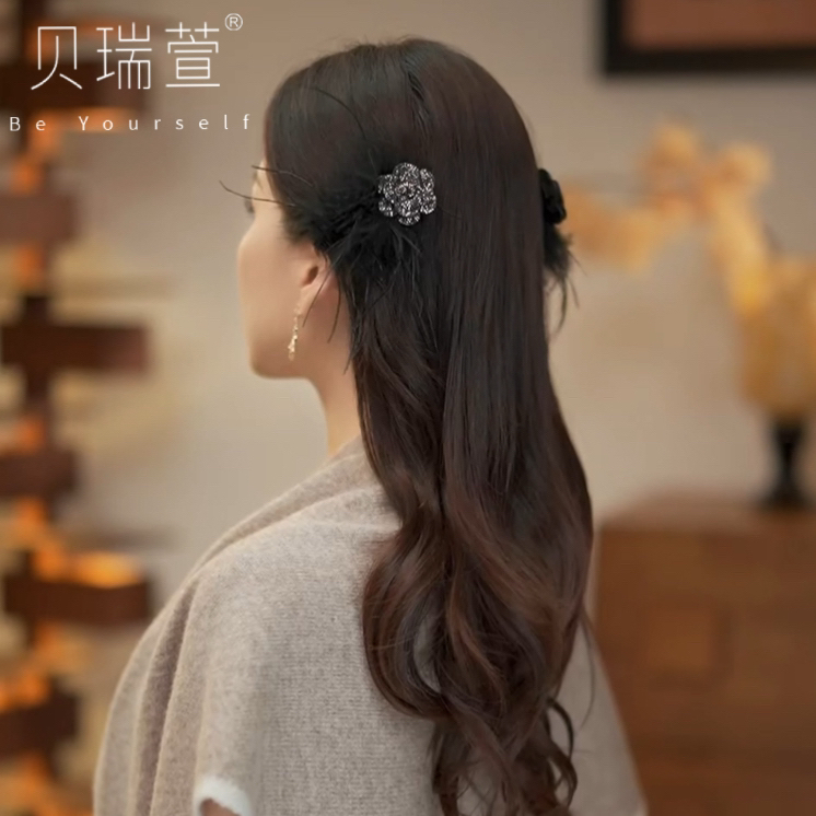 法式发夹抓夹边夹发饰羽毛一字夹简约风千金风鸭嘴夹ZJ279