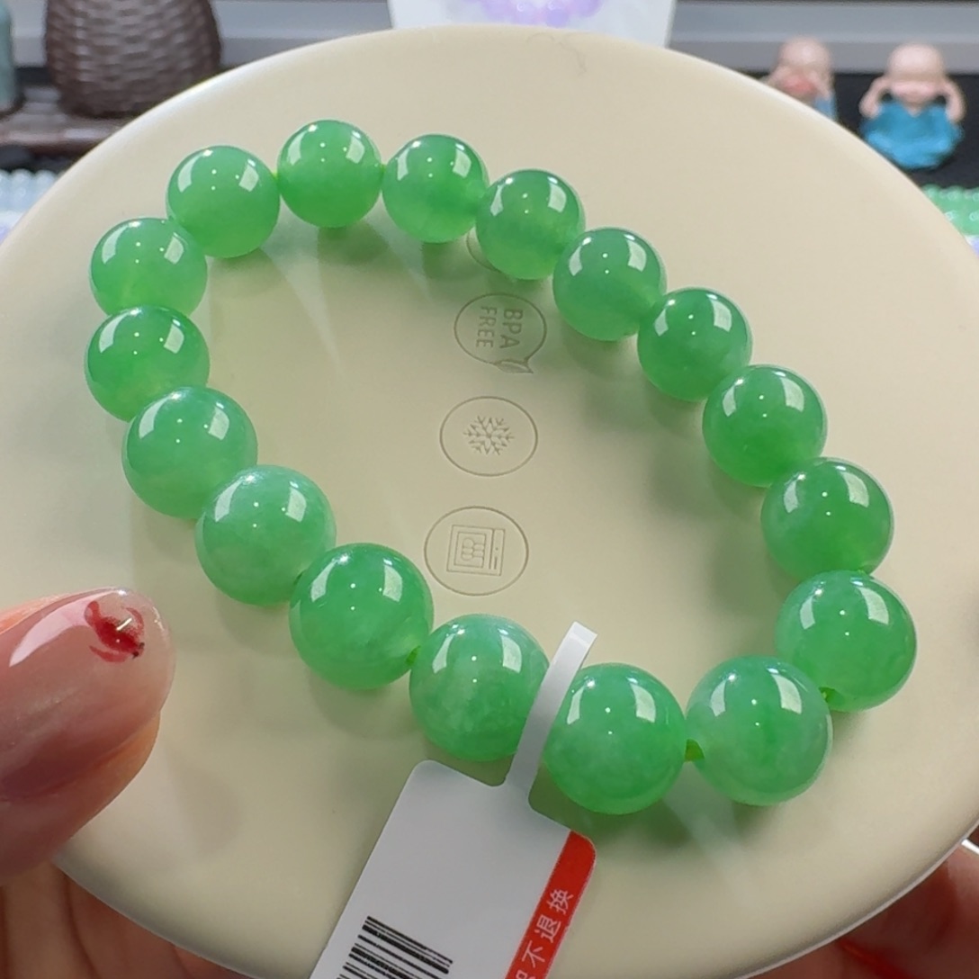 翡翠手链未镶嵌木纳艳绿单圈11mm
