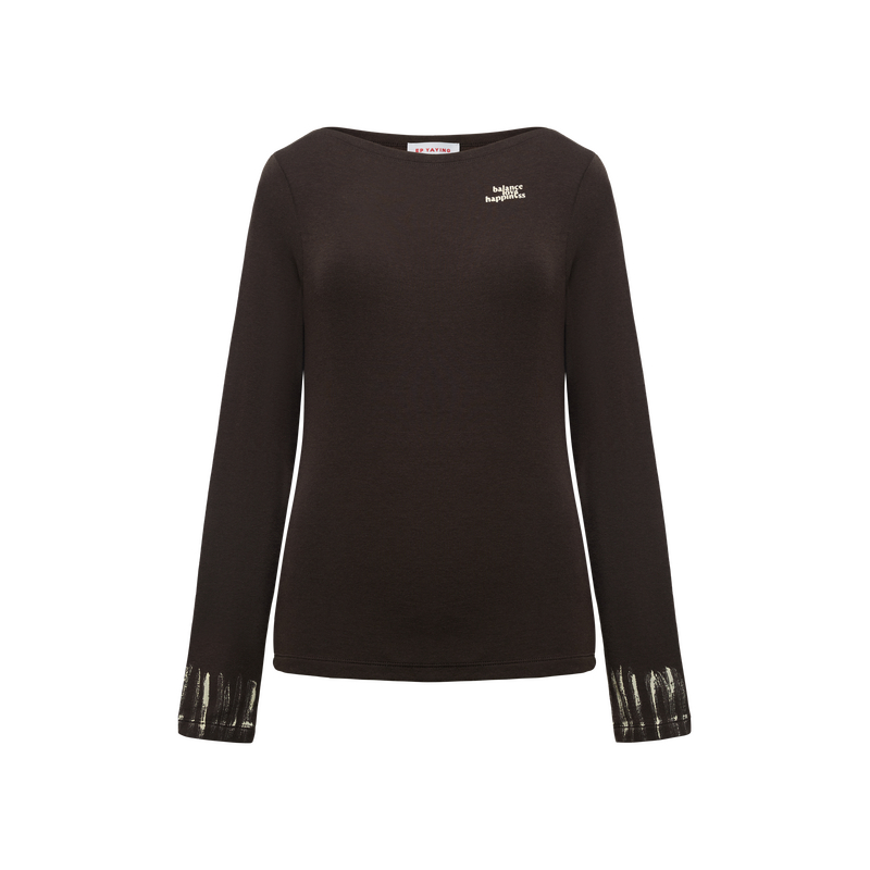 EP雅莹2025新款女装 简约一字领正肩印花套头卫衣5217A