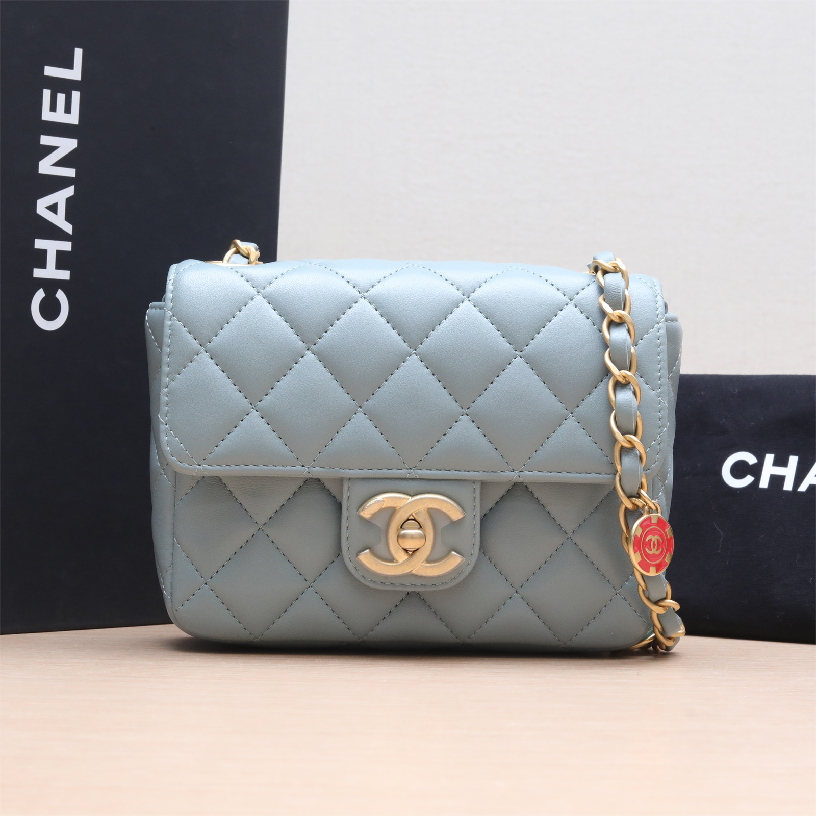 99新 Chanel/香奈儿 小花姑姑024629 23C 筹码链条 口盖包 方胖子