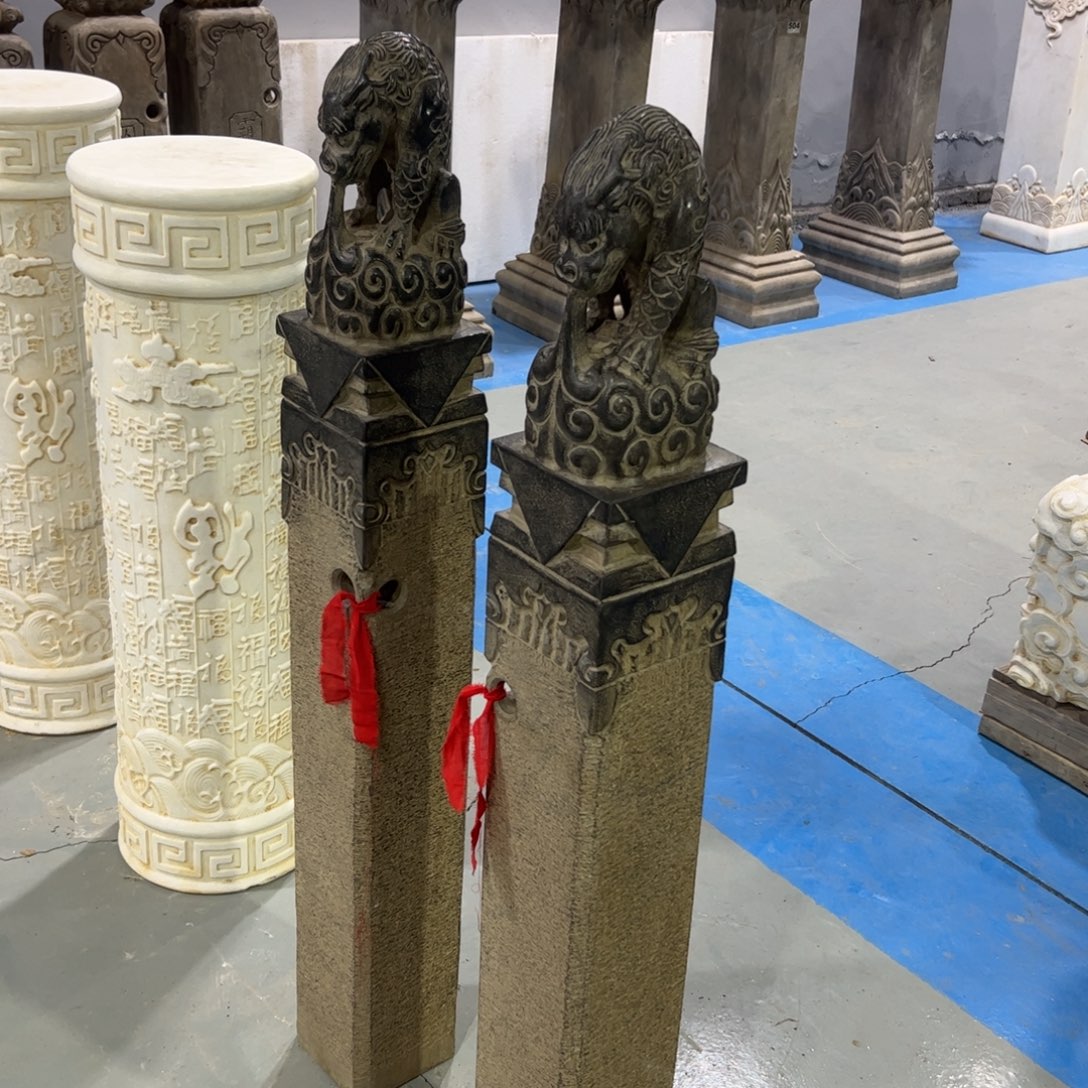 吸水兽拴马桩黑青石