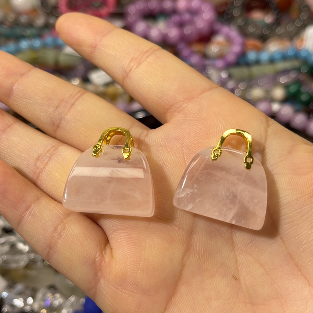 珠宝半成品银S925镶嵌紫晶粉水晶包包吊坠一个