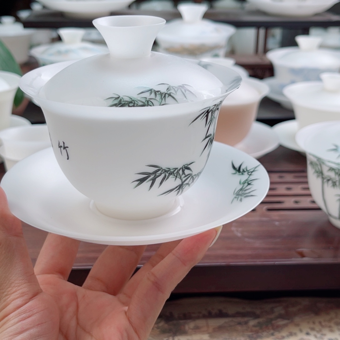 超薄胎手绘盖碗150毫升