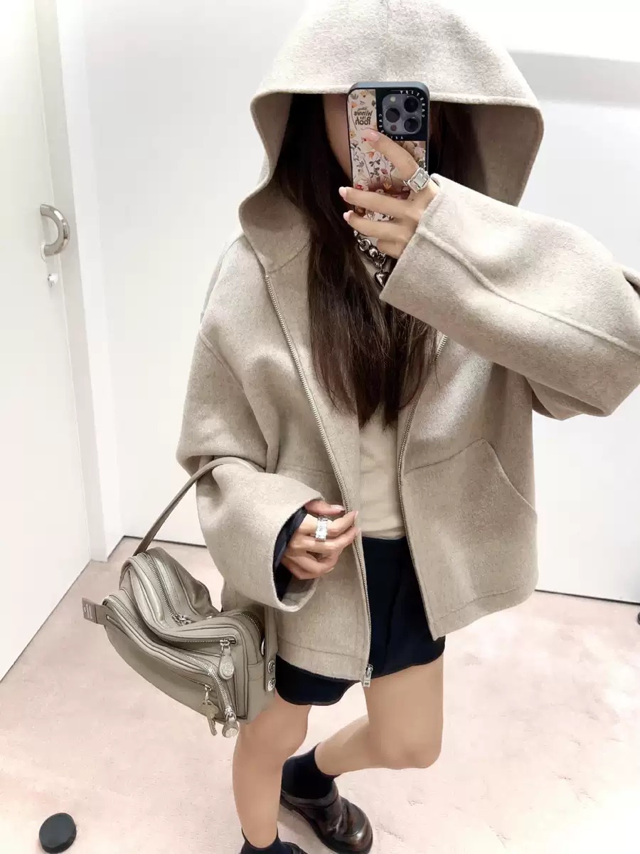 天花板A/C羊绒外套拉链连帽男女情侣街头潮复古毛呢北欧卫衣驼色