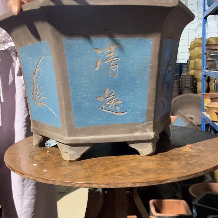 40蓝色六方花盆花盆花盆