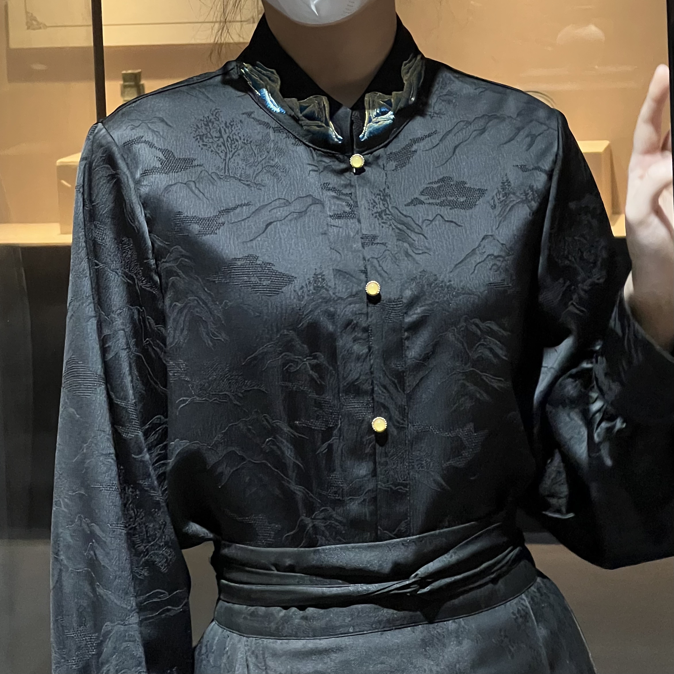 汉服日常-【只此青绿】刺绣衬衣暗纹提花重工对襟衬衫汉服女日常