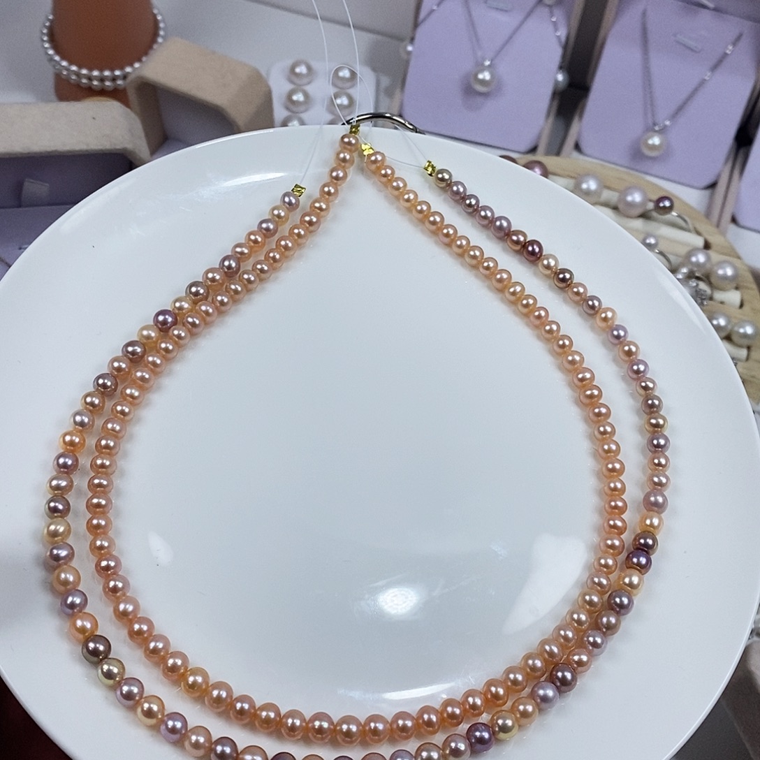 糖果珍珠项链5-6m银S925镶嵌淡水珍珠