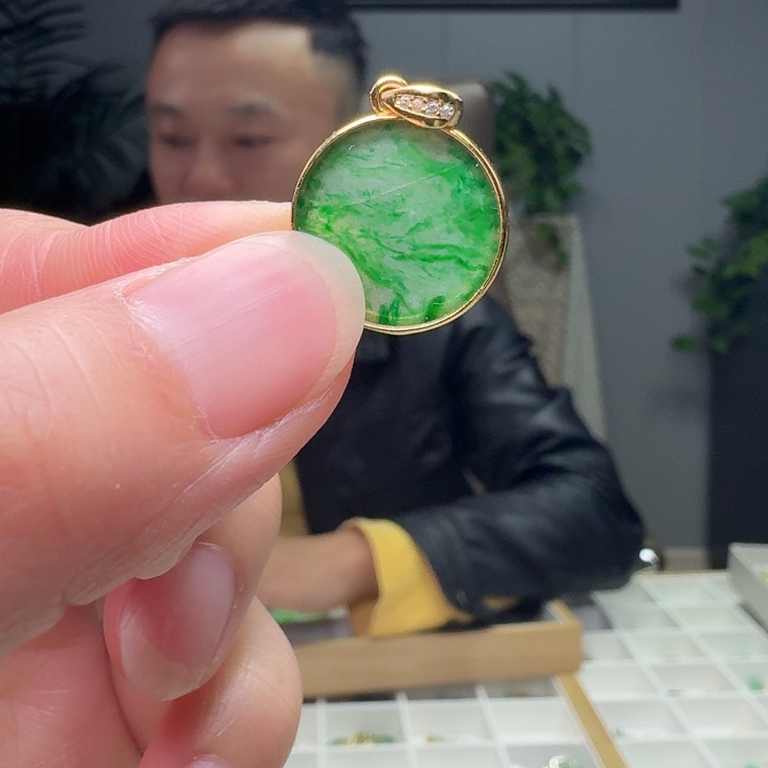 翡翠银S925镶嵌吊坠(不含链)天然纹