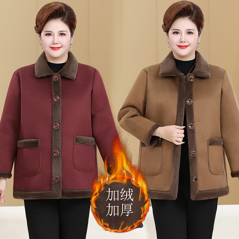 100-240斤秋冬新款加绒加厚保暖舒适一体胖瘦可穿的妈妈上衣外套