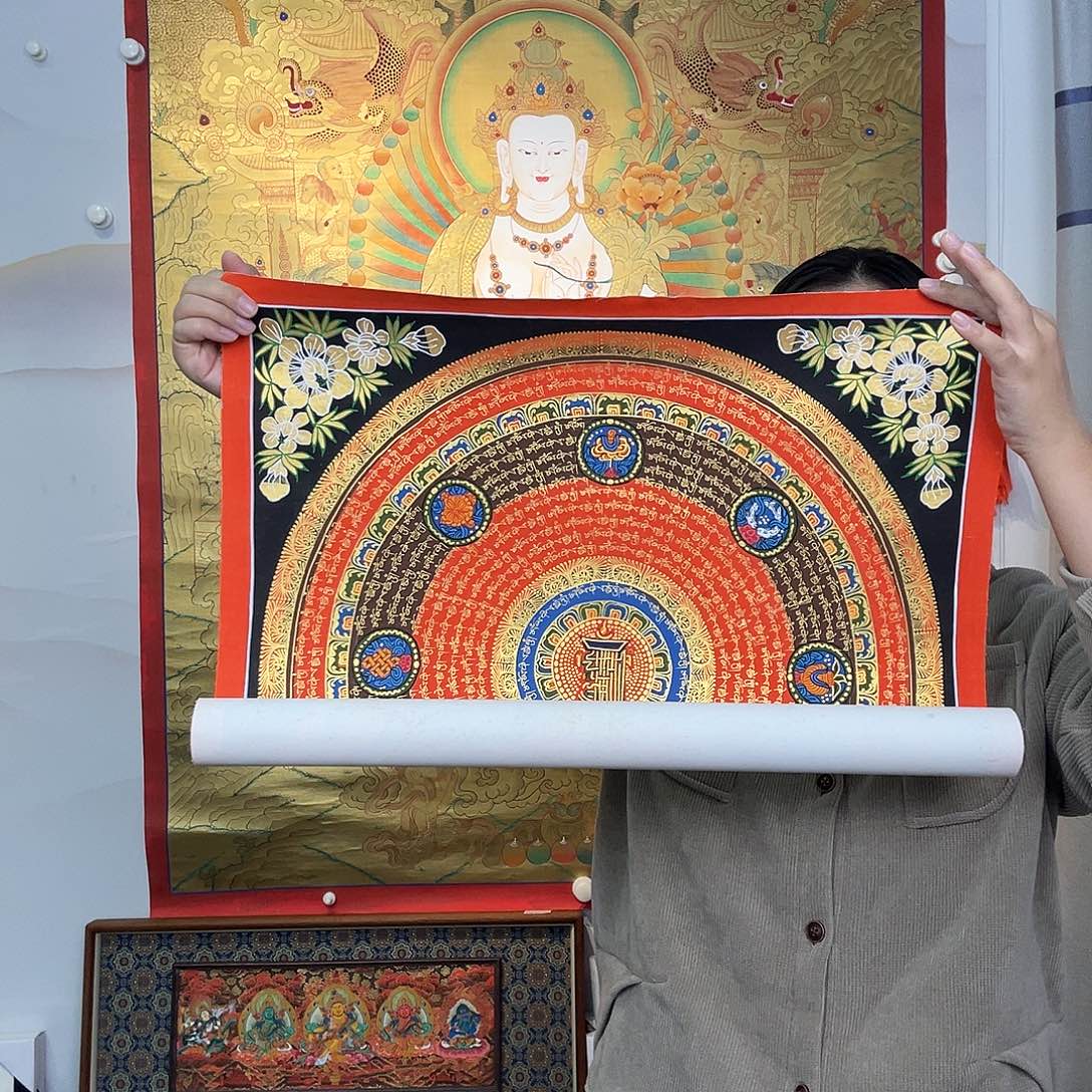 装裱画纯手绘唐卡50厘米左右六字真言