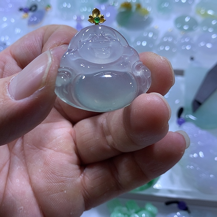 翡翠18K金镶嵌颈饰天然翡翠Ａ货吊坠