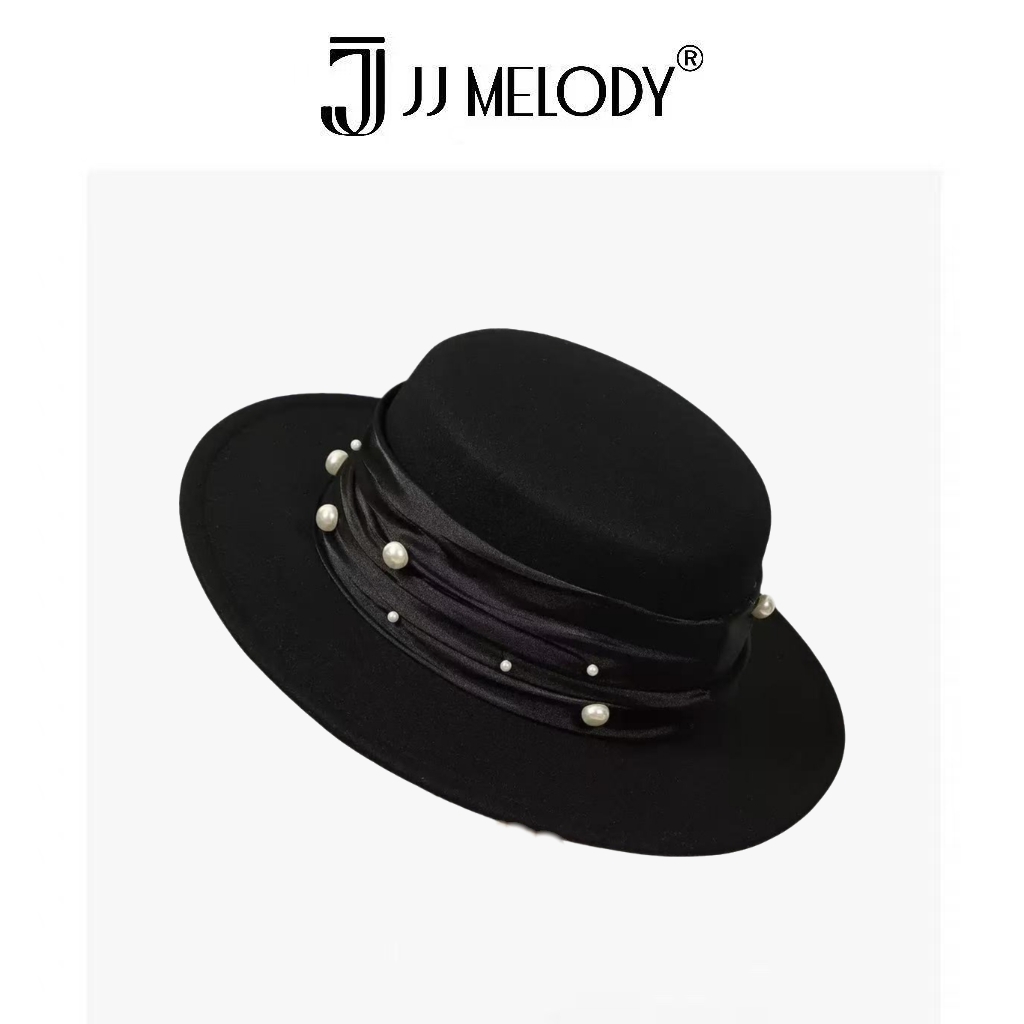 JJ Melody【气质千金】ZX YF2054 褶皱缎带珍珠平顶礼帽B
