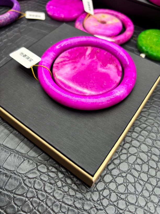 非金属珐琅手镯 05南非原矿区老料桃红樱花手镯美人条