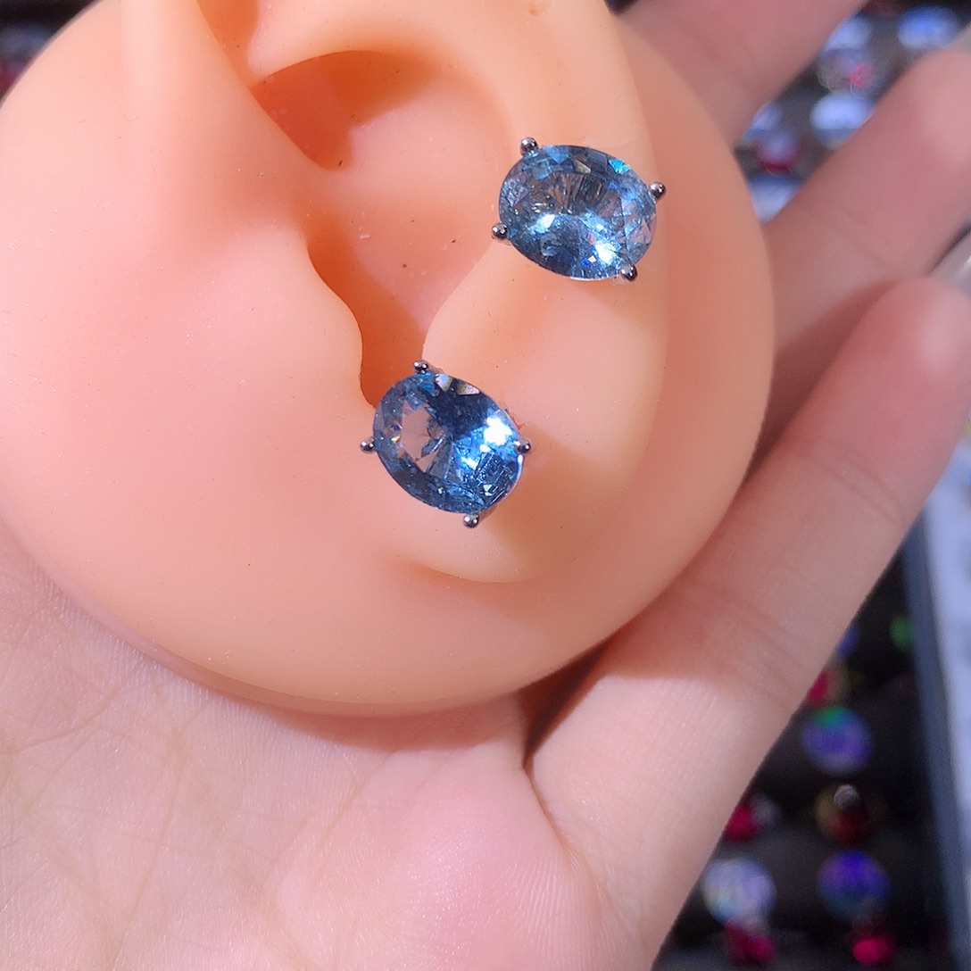 银S925镶嵌耳坠海蓝宝石白810