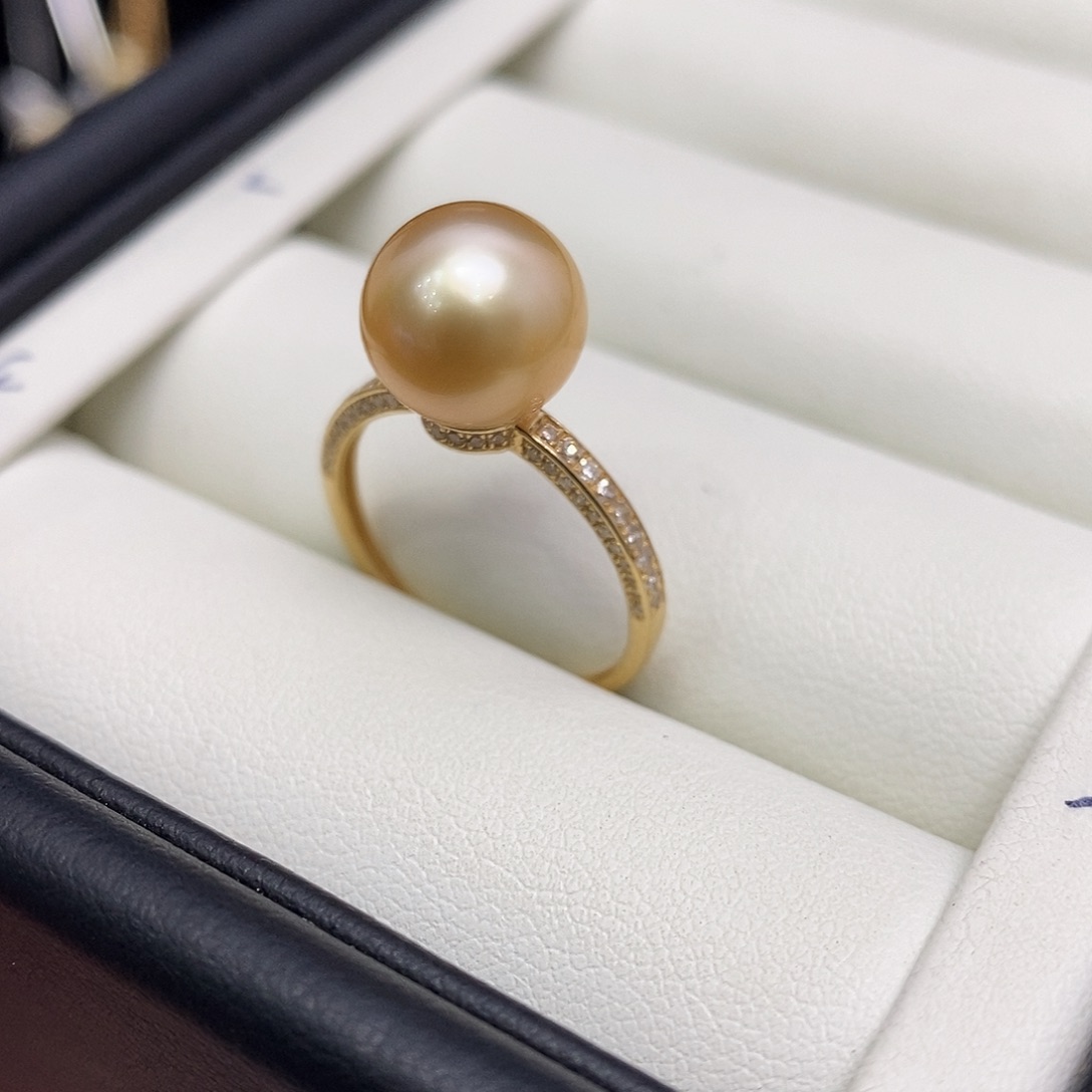 海水珍珠戒圈18K金镶嵌9-10mm