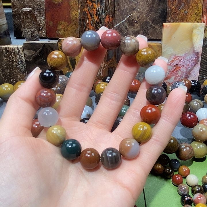 星***光硅化玉未镶嵌天然北票树化玉手串12.6