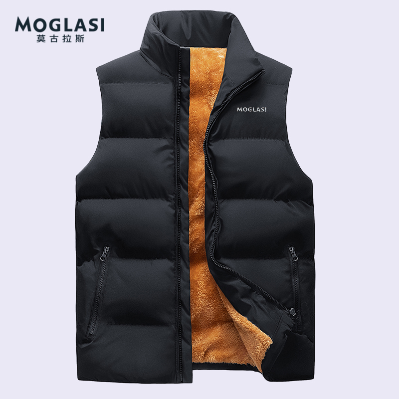 MOGLASI加绒马甲男冬季新款中年休闲宽松大码立领坎肩外套保暖厚