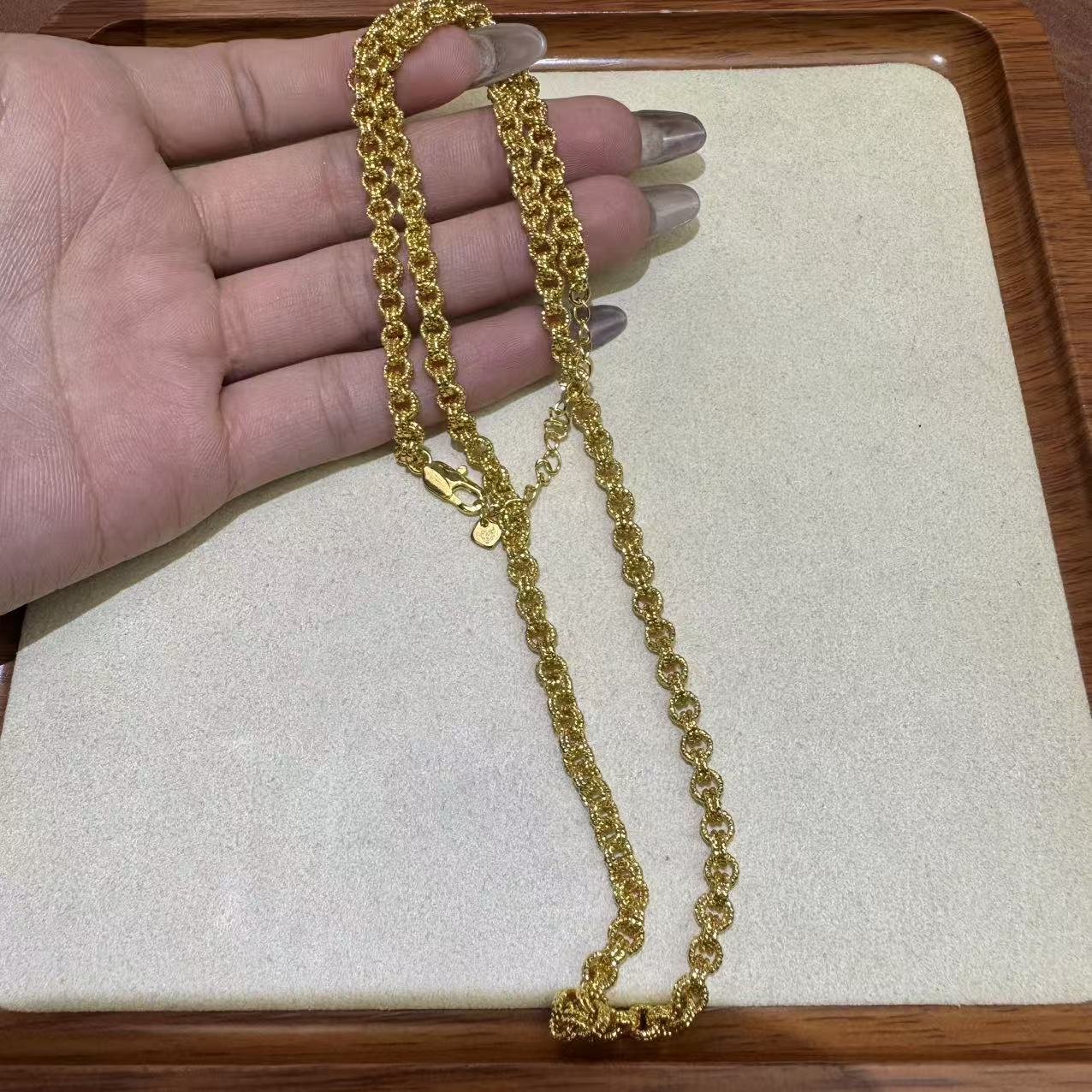 非金属珐琅项链 金色 环环相扣加长项链 K388