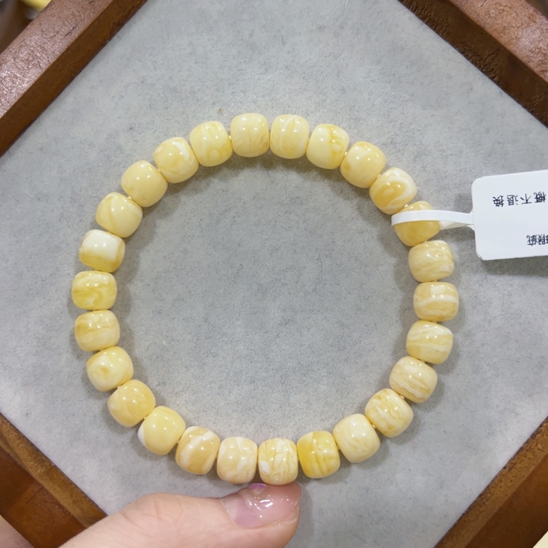 蜜蜡手链未镶嵌小*8.5m瓷白虎皮妖花