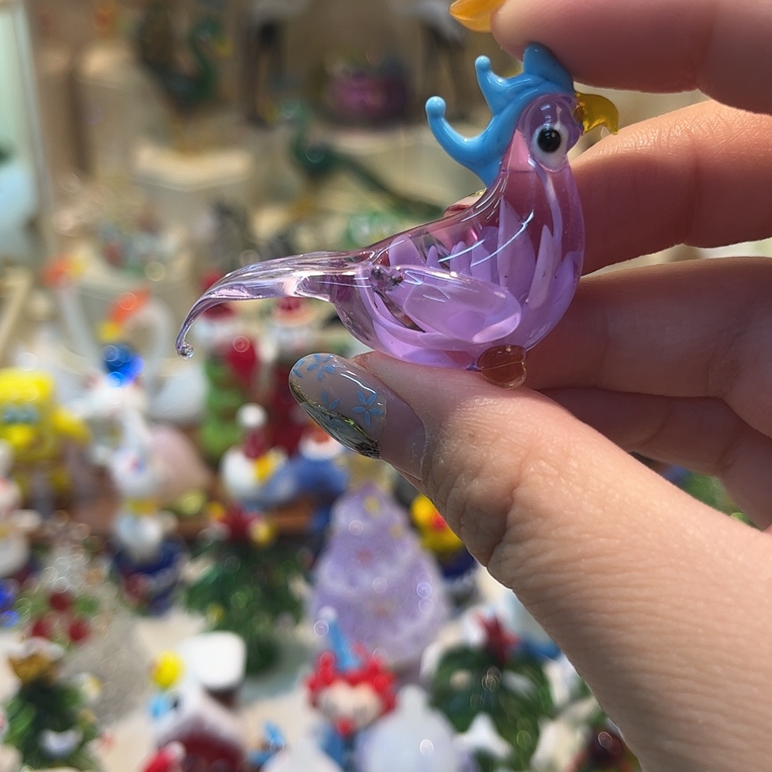 琉璃手工艺品扎花小鸟