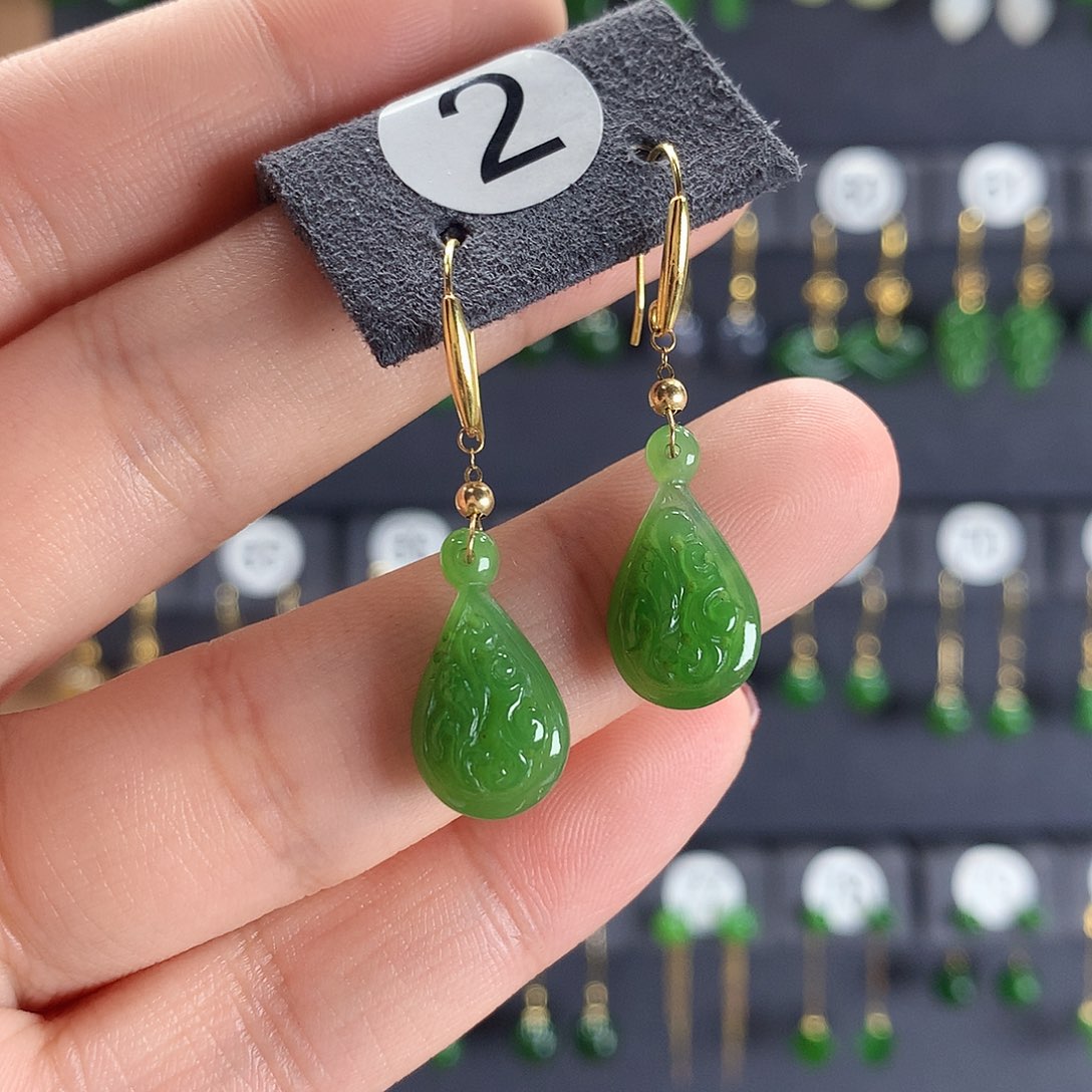 和田玉耳饰18K金镶嵌2