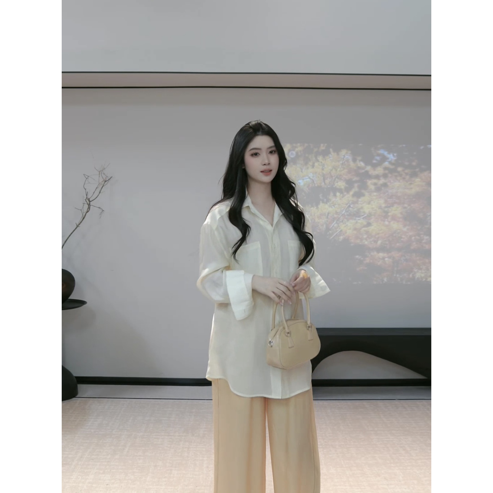 NEW MMSJ 薄款微透杏色衬衫（清）