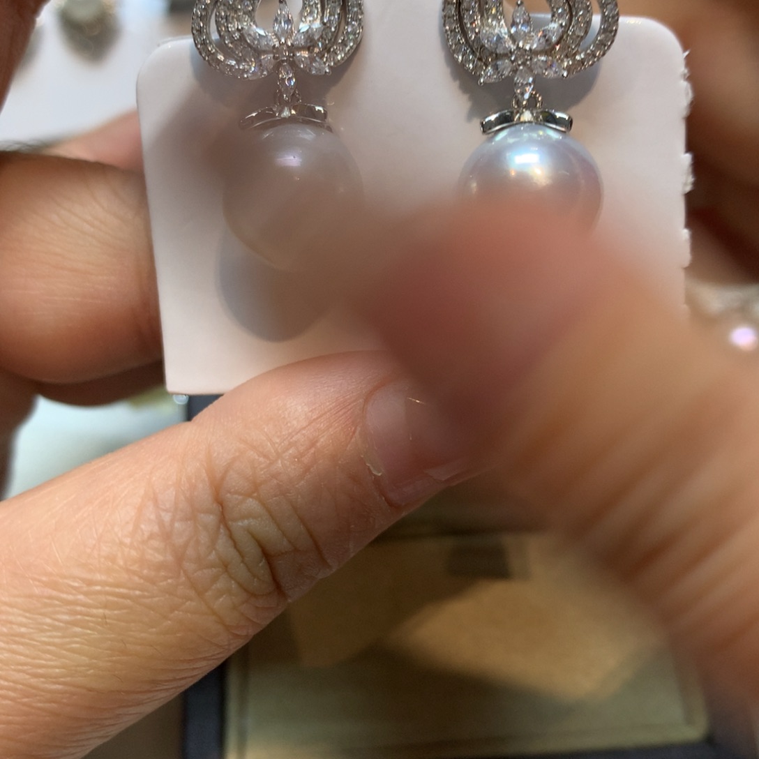 海水珍珠耳饰银S925镶嵌