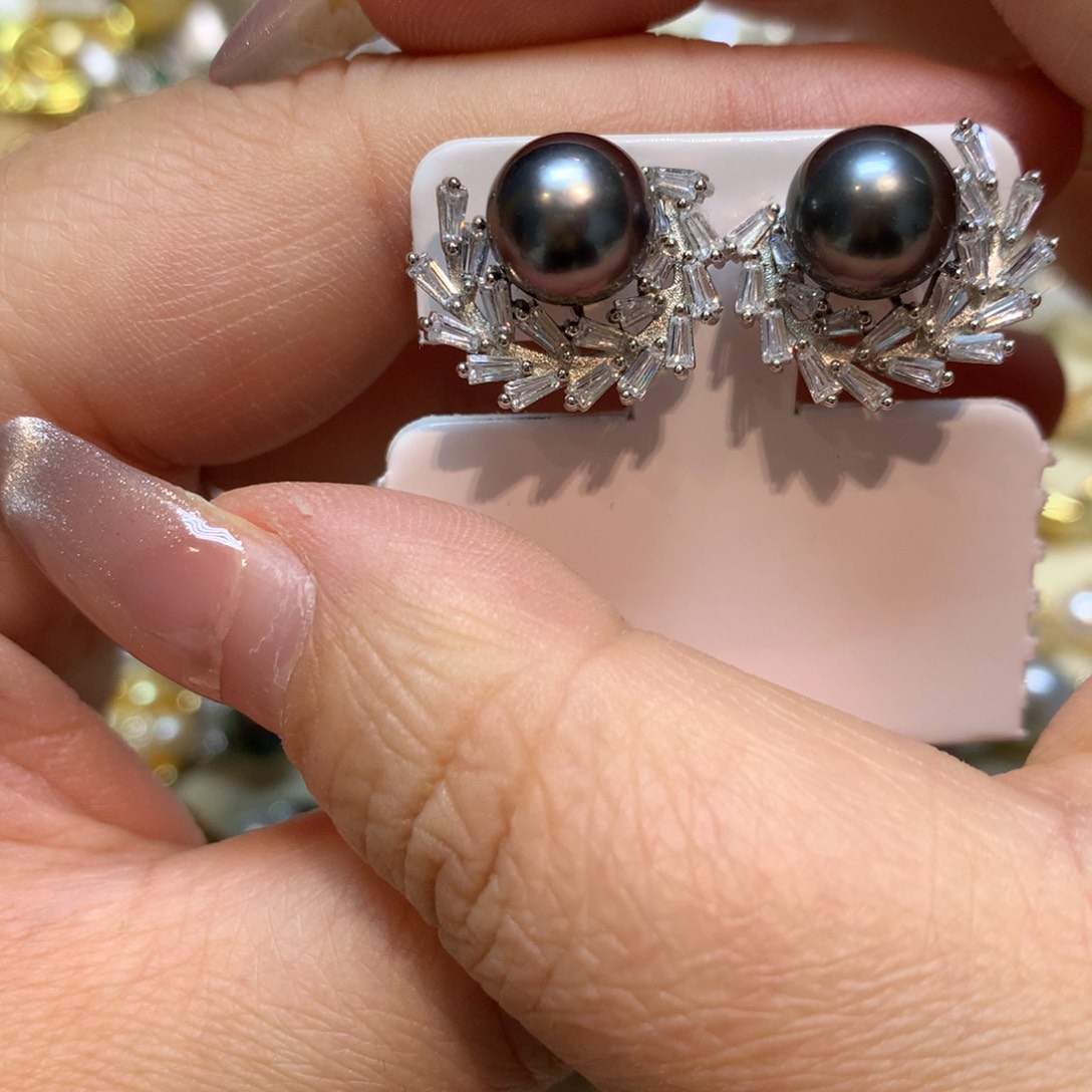 海水珍珠耳饰银S925镶嵌