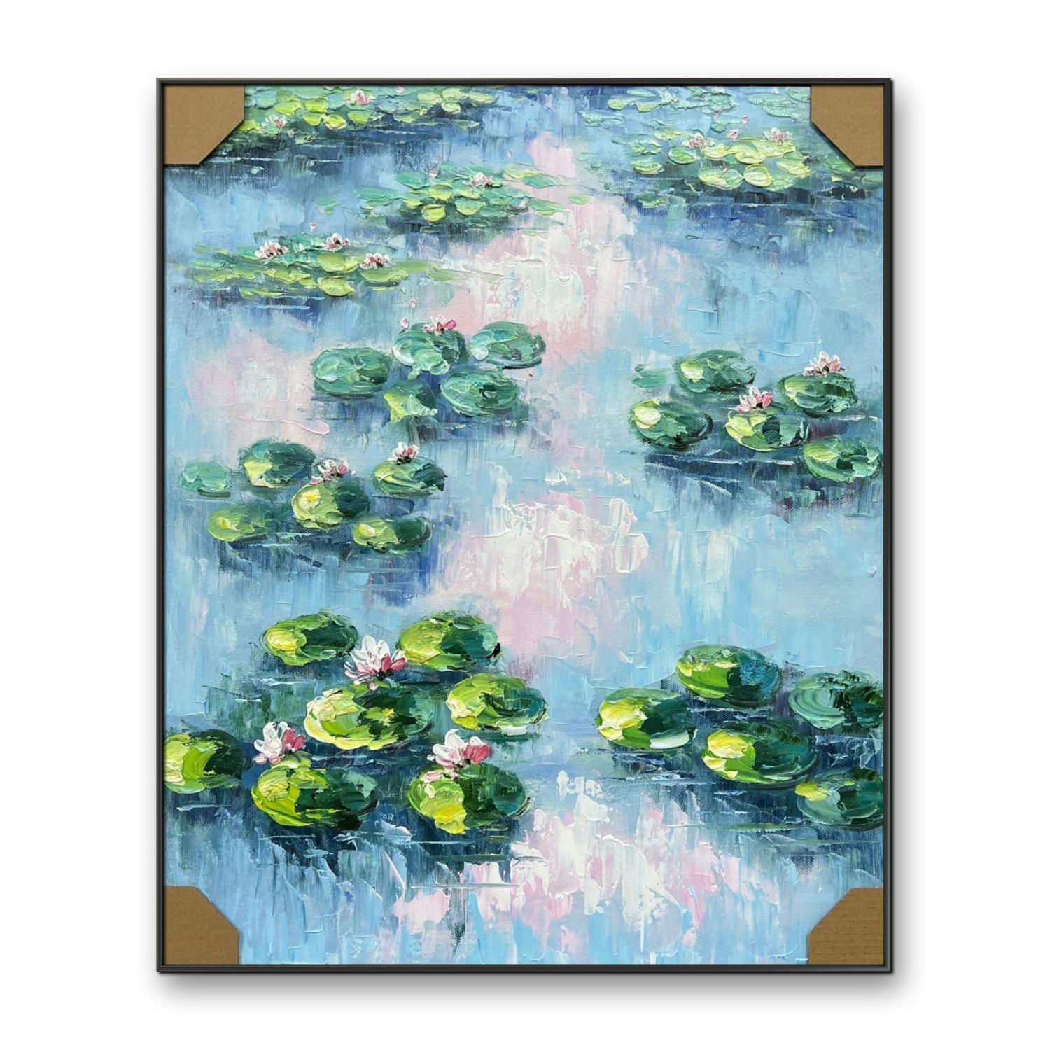 莫奈荷池荷花纯手绘油画50cm*60cm客厅卧室餐厅装饰画