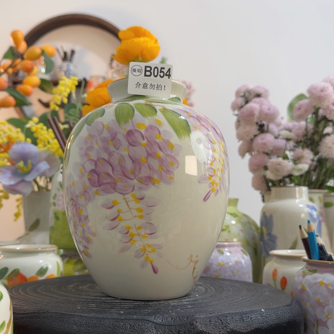 摆件景德镇手作陶瓷花瓶摆件无孔