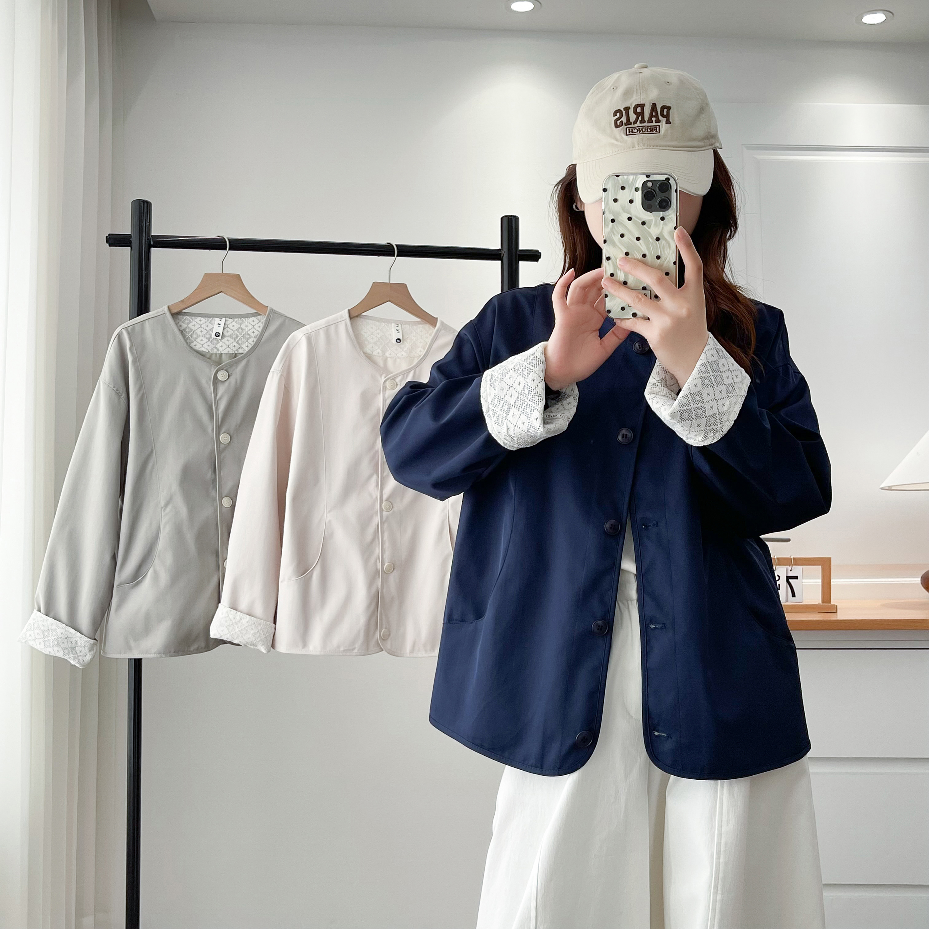 法歌澜微胖大码蕾丝韩版外套时尚长袖简约上衣秋季新款保暖女装
