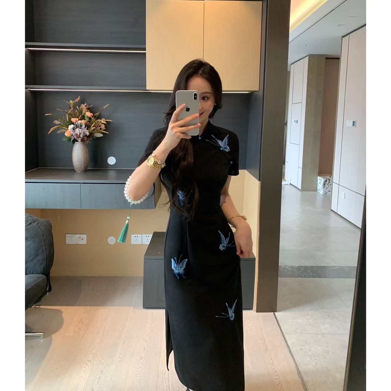 XINYI【清风蝶影】夏季新中式蝴蝶结连衣裙收腰显瘦裙X625Q06159