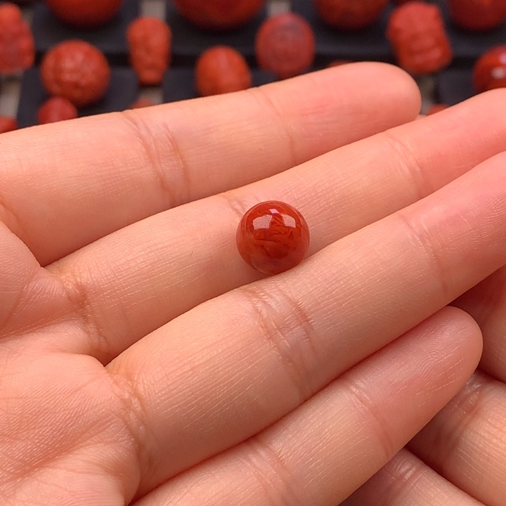 南红玛瑙未镶嵌火焰纹圆珠单珠9.6MM