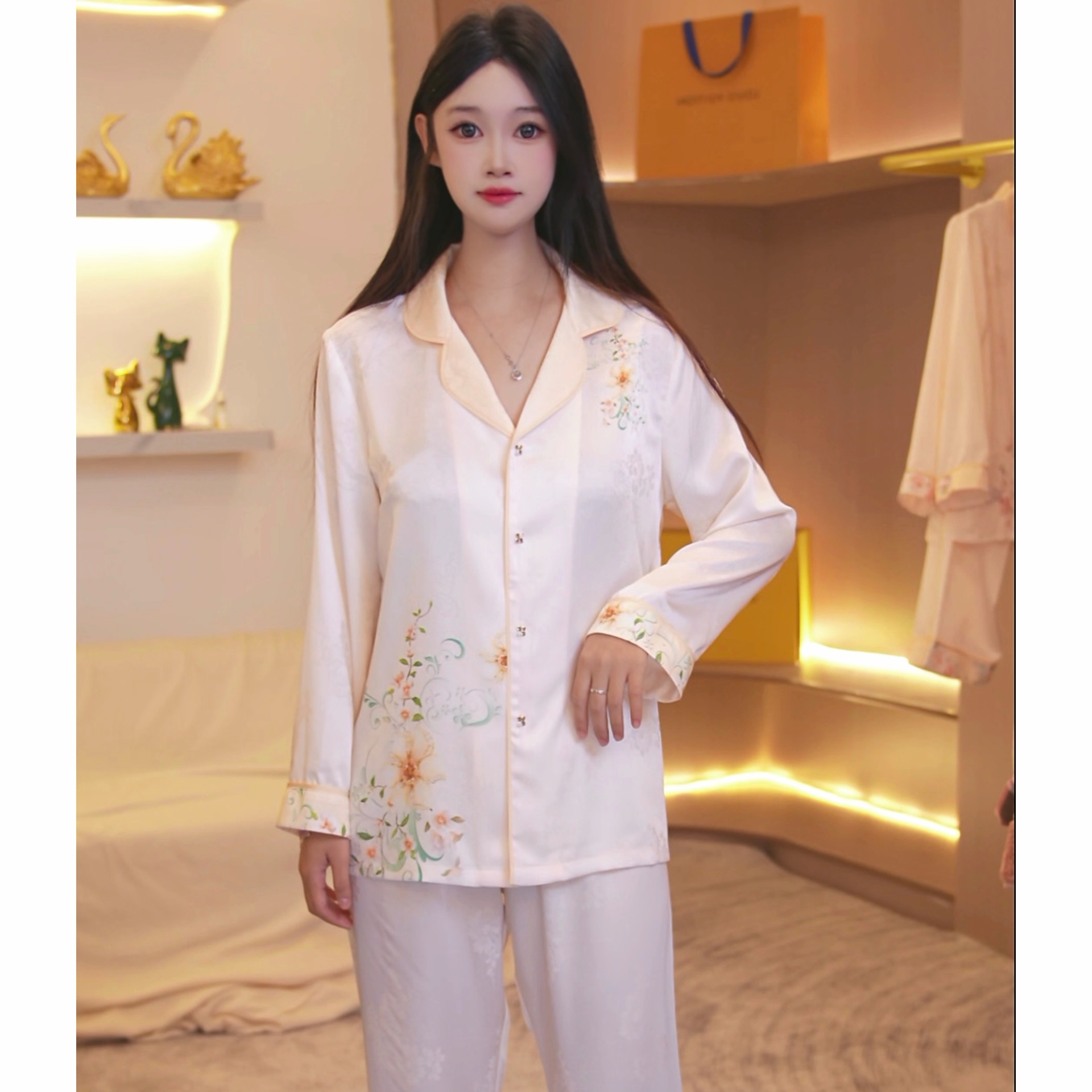 2025春夏季新品宽松休闲舒适长袖女士睡衣家居服套装BFF