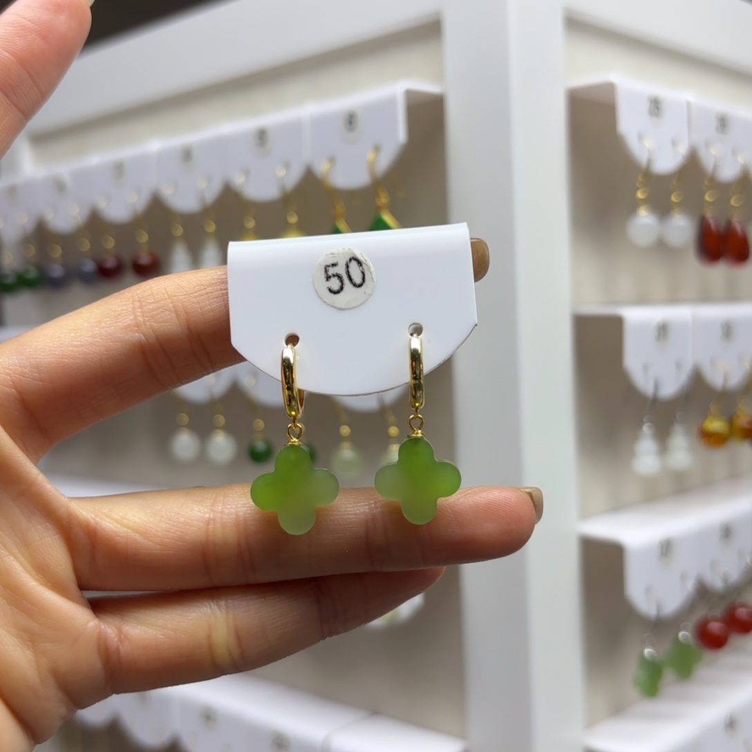 和田玉银S925镶嵌耳饰