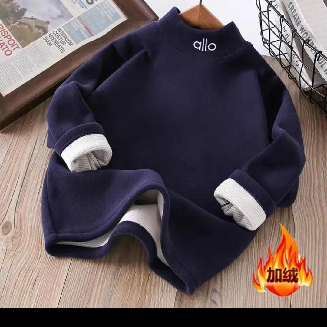 羊绒蚕丝加厚保暖上衣男女童加绒保暖内衣长袖抗寒打底