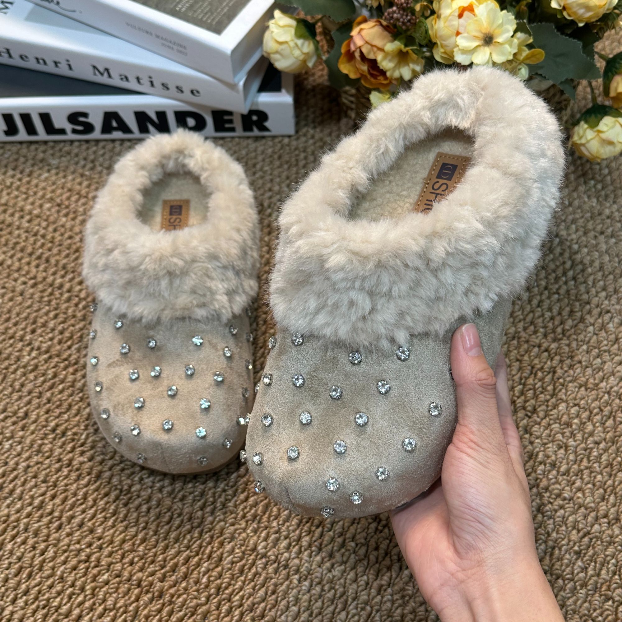 【欧货5CM跟高】极简风韩式包头款水钻纯色包头拖防滑高跟尖头舒适