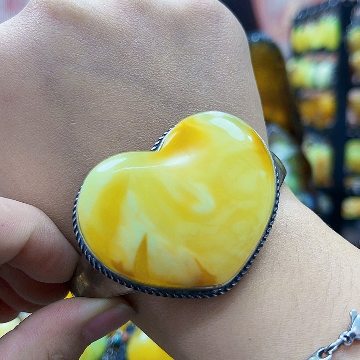 蜜蜡银S925镶嵌裸石手镯