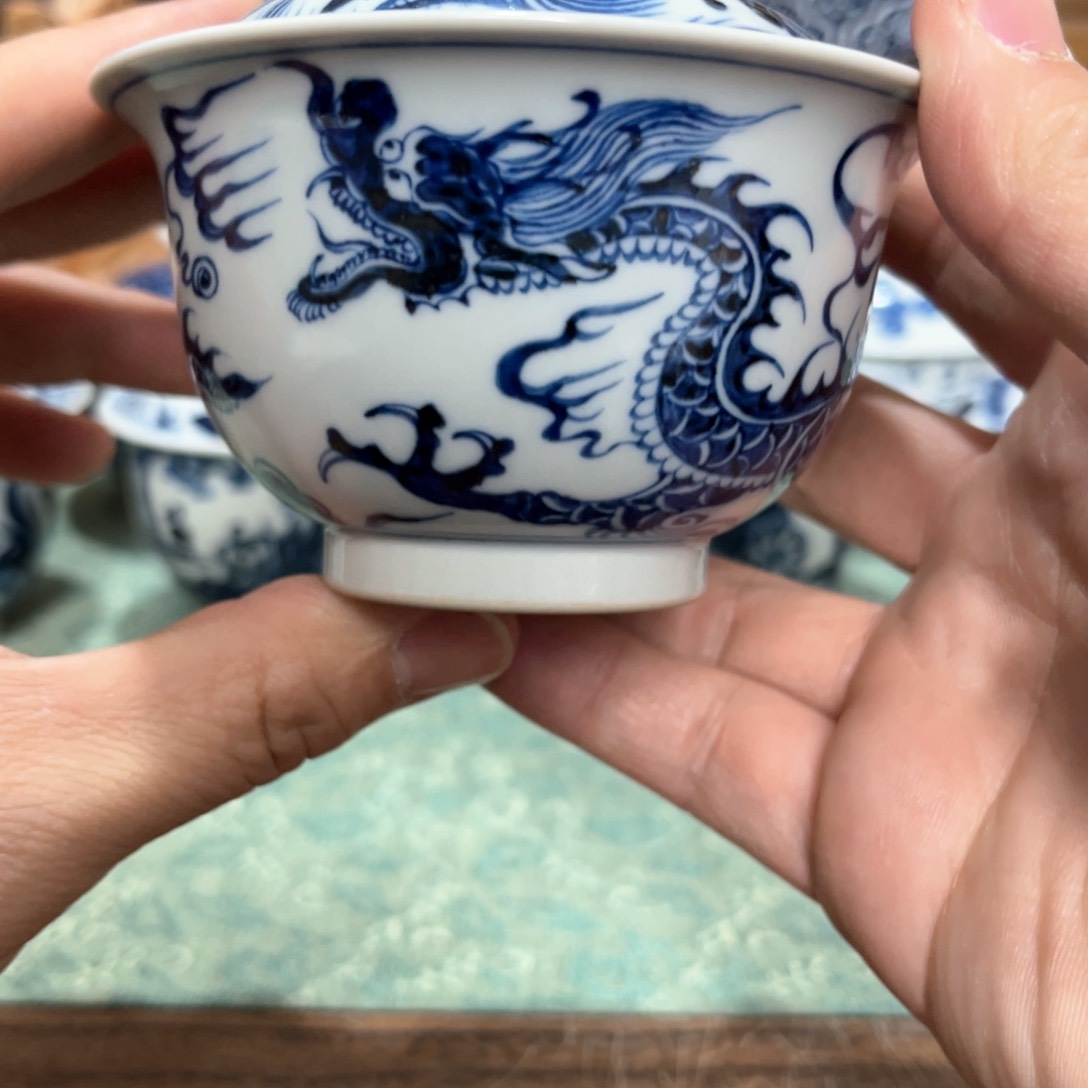 翰林瓷轩龙纹元宝盖碗 清