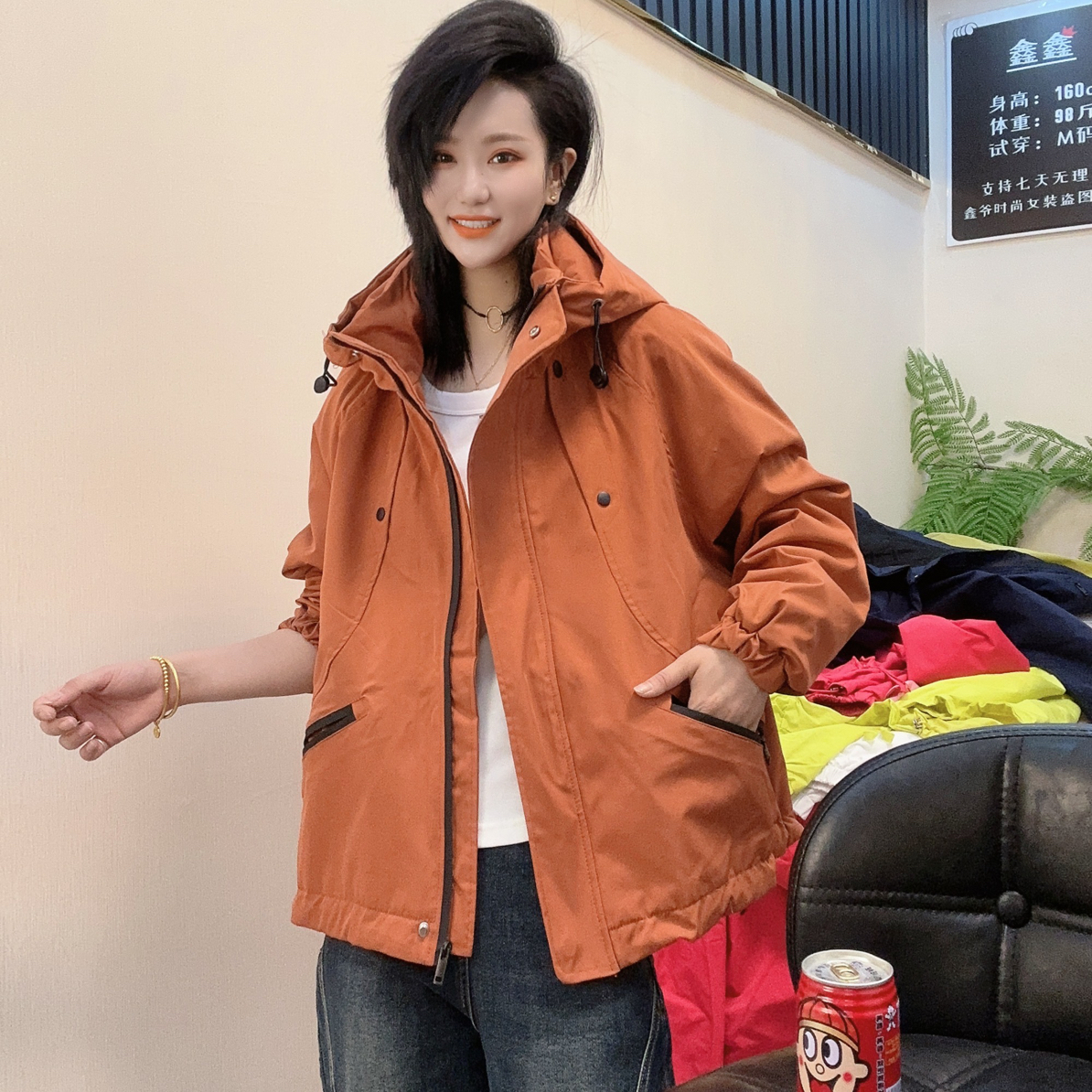 【品质】秋季新款韩版宽松连帽外套秋冬新款百搭显瘦遮肉8598