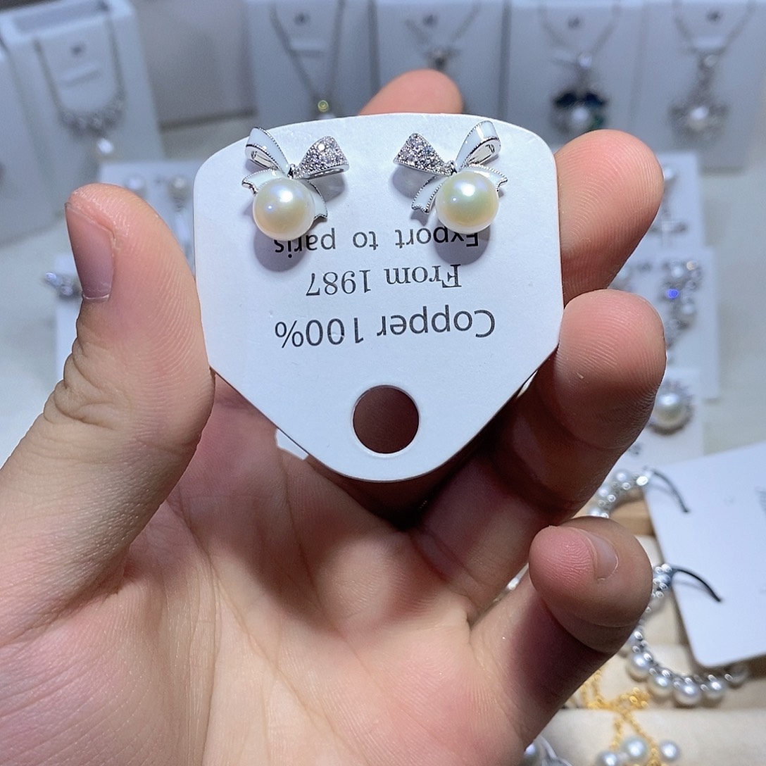 银S925镶嵌耳坠淡水珍珠