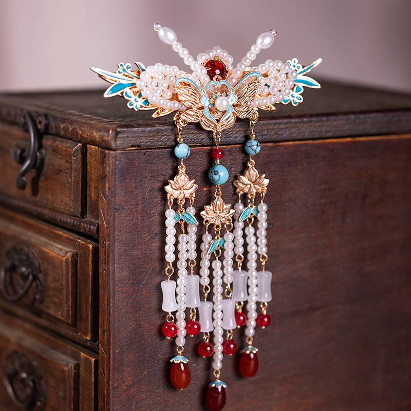 民族风复古宫廷女中国风发簪烧蓝景泰蓝发簪子发饰