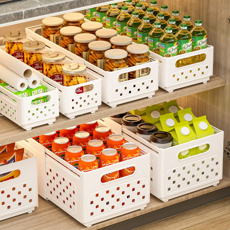大号伸缩收纳盒抽屉式橱柜桌面收纳筐零食杂物深柜直角橱物整理盒