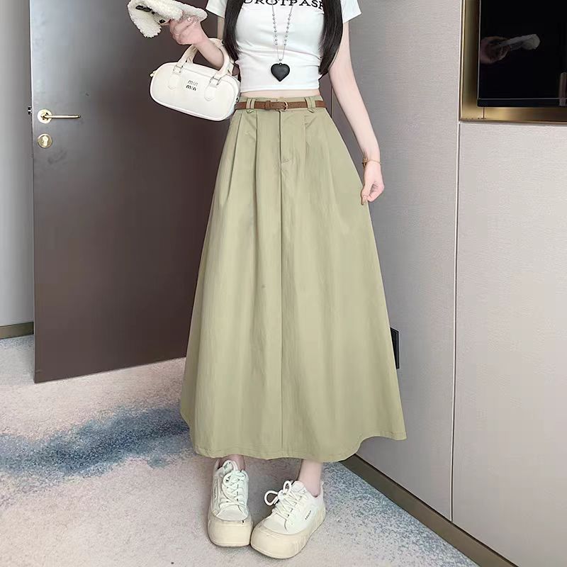 25601【裙长83】中长款半身裙女夏季2025新款高腰伞裙显瘦工装a字裙