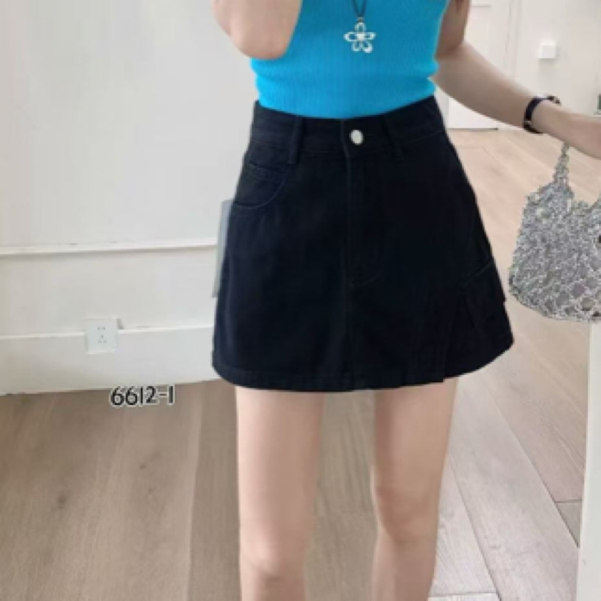 兰兰家美式复古高腰a字牛仔短裙女裙裤二合一春夏新款