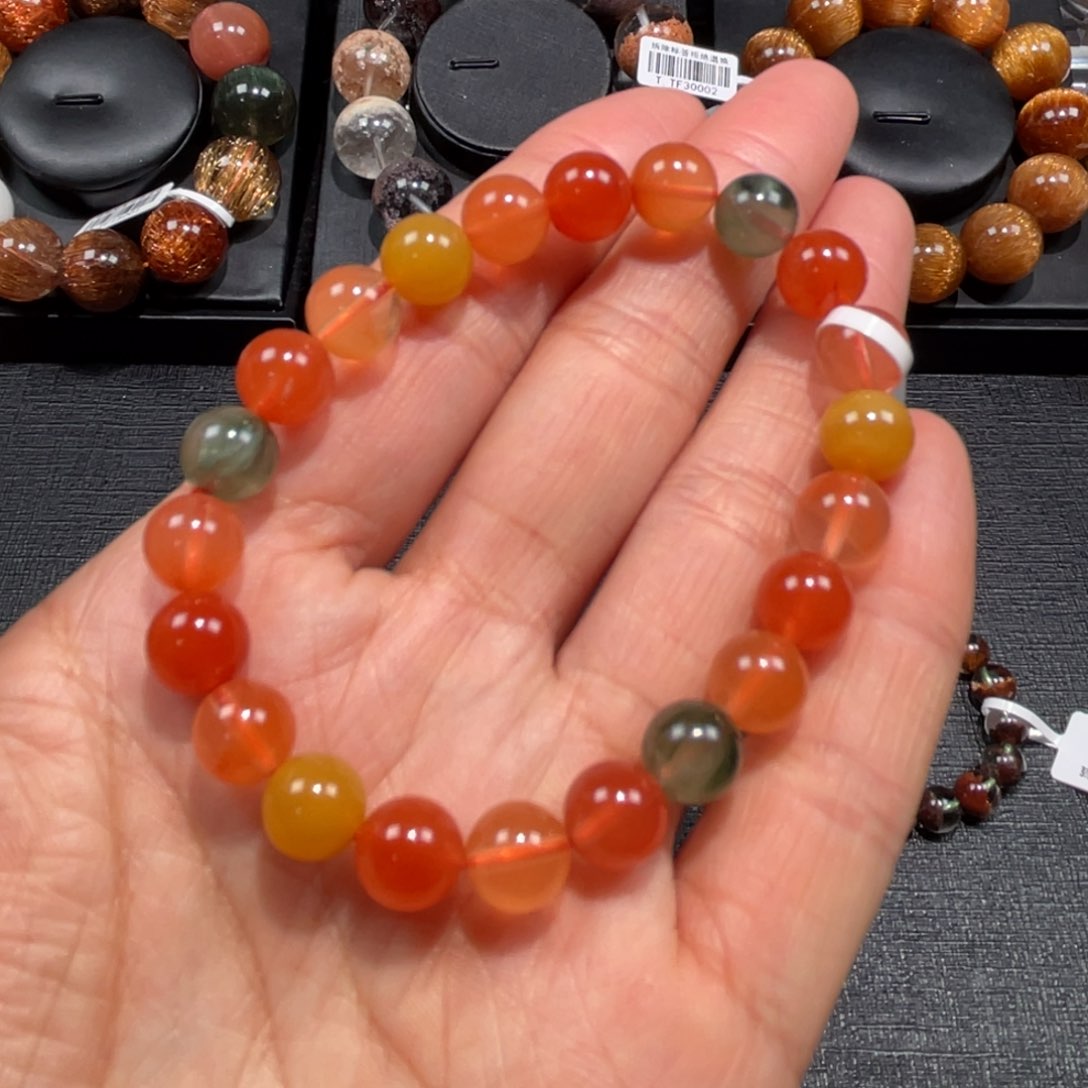 水晶手链未镶嵌彩兔毛福禄寿8.5mm左右