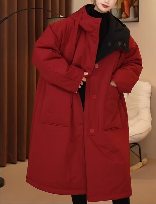 连帽中长款常规袖秋季宽松型风衣双面双穿棉服外套女装