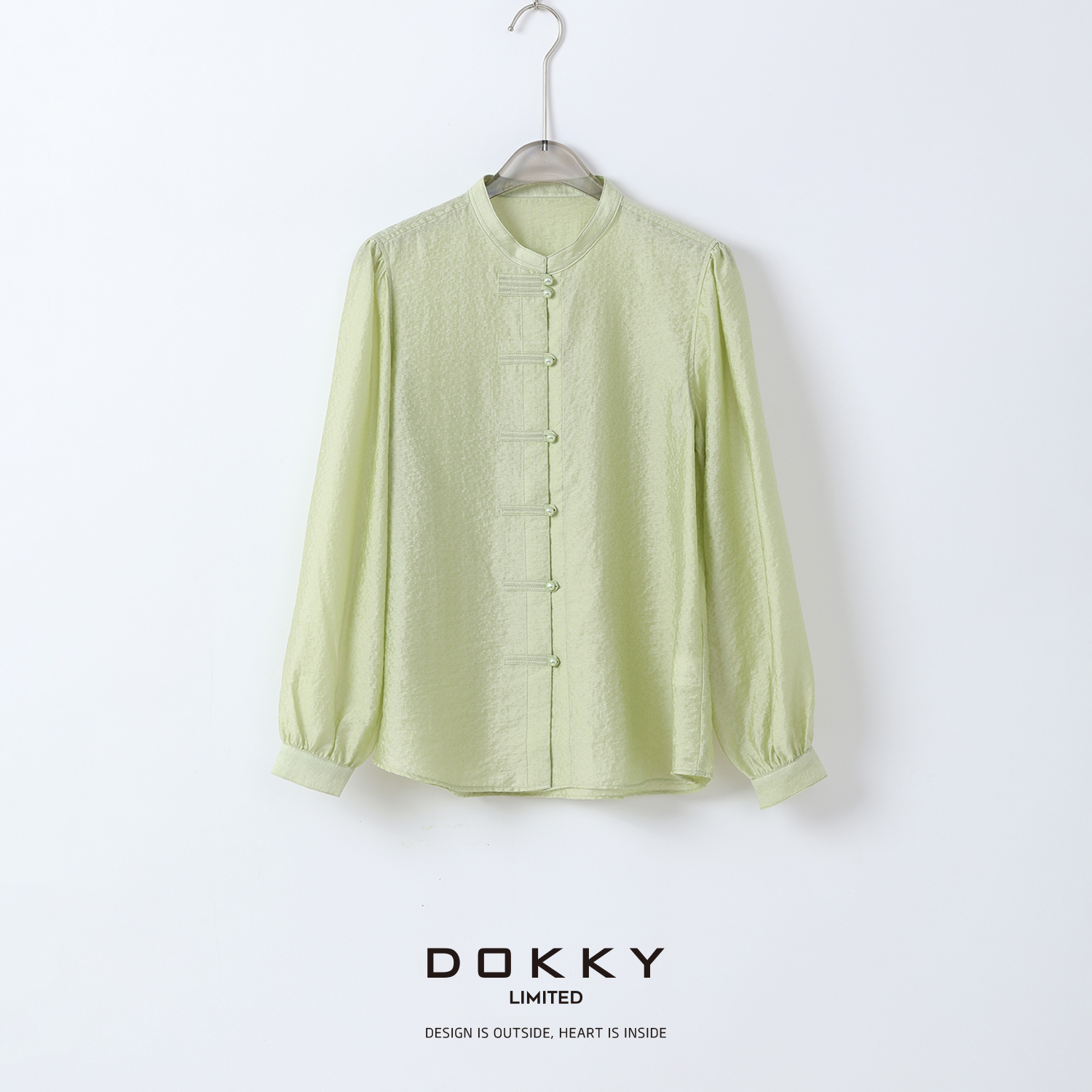 Dokky「听雨无声.紫标」定纺莱赛尔.国风珍珠盘扣衬衫LA0511