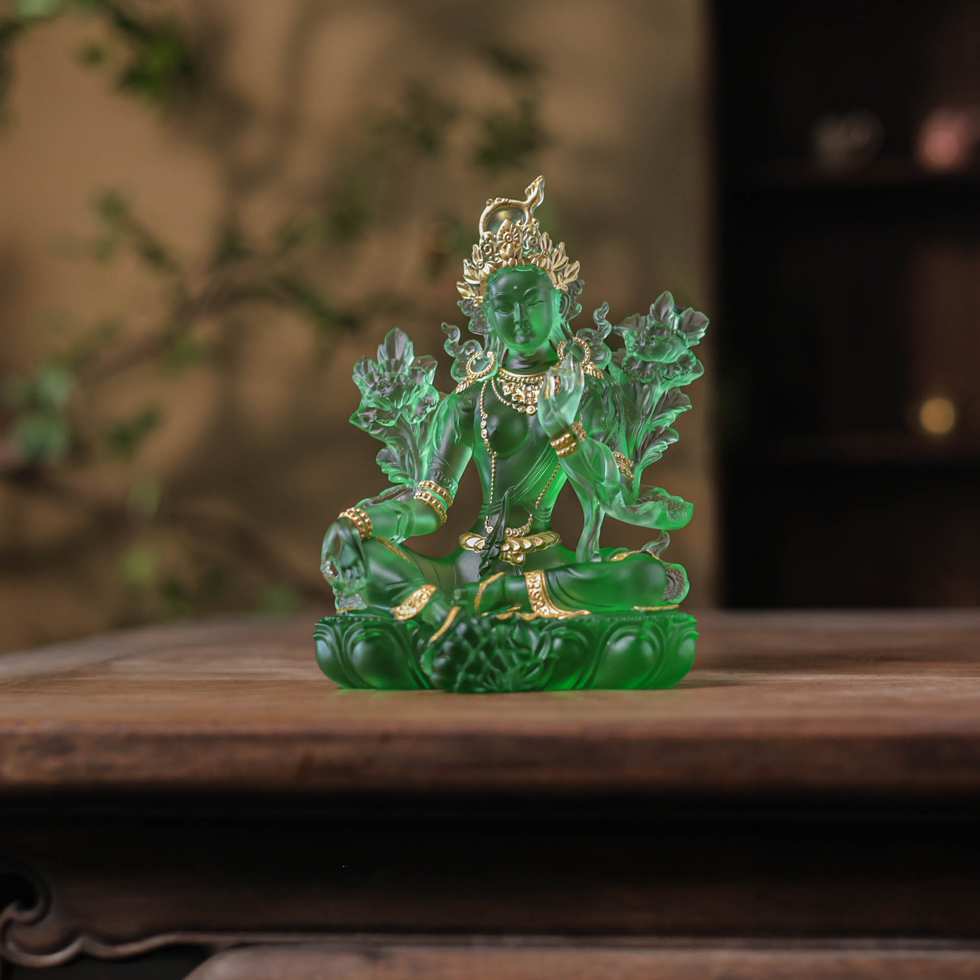 【静姐小院】翠绿金8寸绿度母贴金（琉璃S0637）